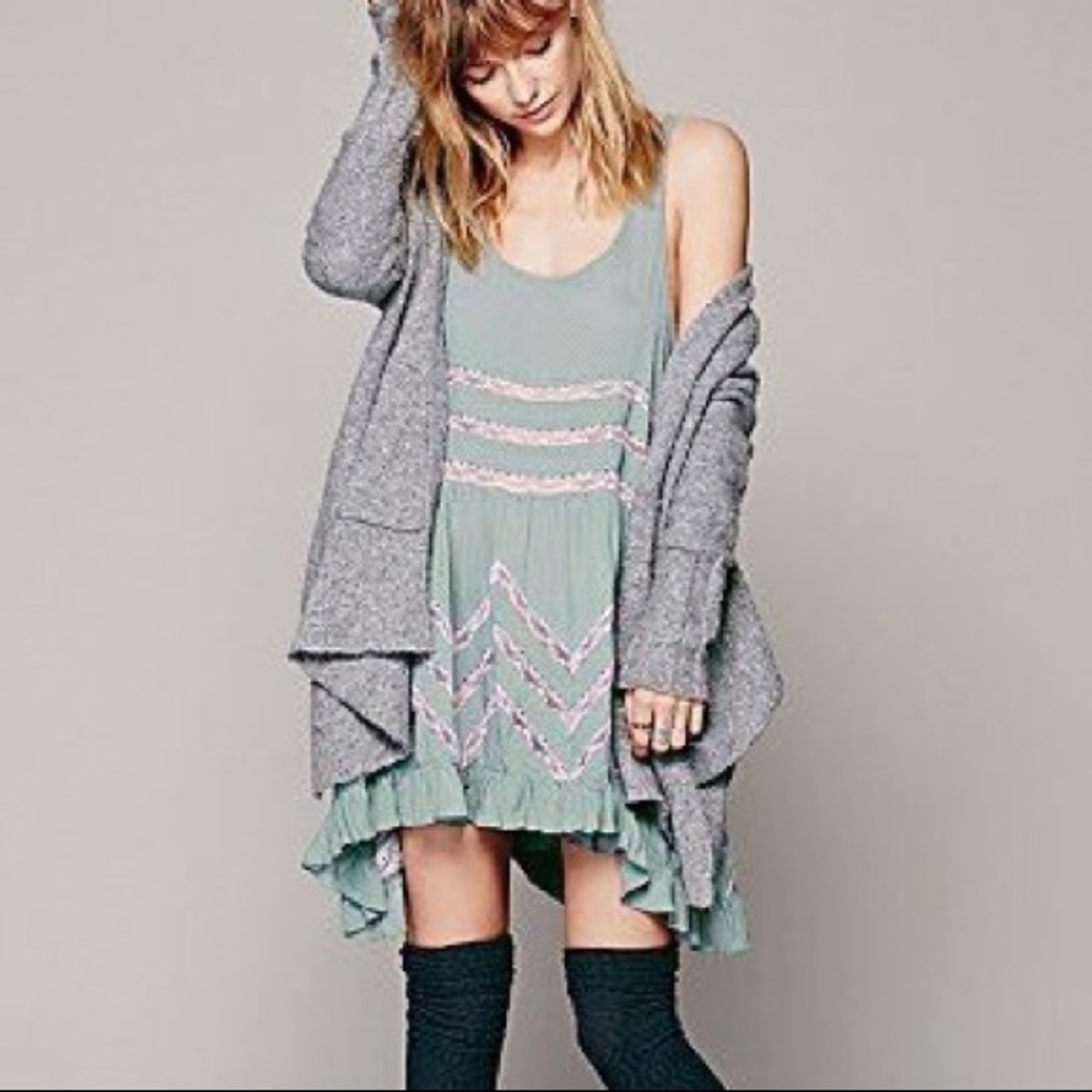 Free people hazy teal trapeze dress - Picture 2 of 5